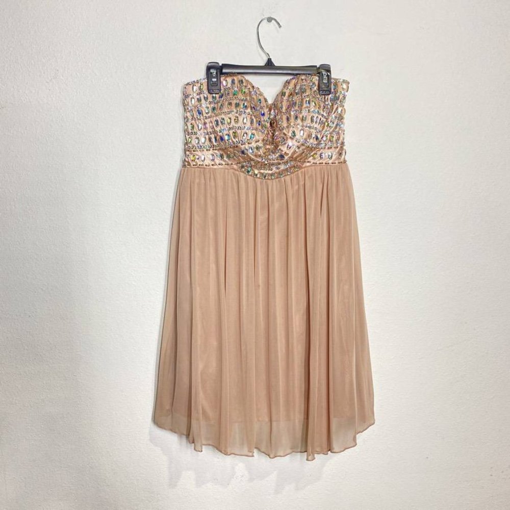 Peach Strapless sequined dress